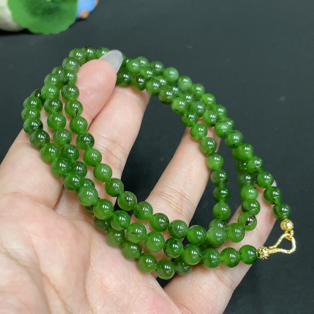 H33862599 Hetian Jade Bead Necklace, Approx. 6mm, Total Weight About 41g, Non-Gold