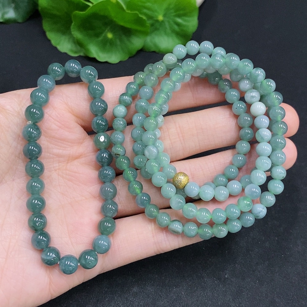 F32807075 Jadeite Bead Necklace + Bracelet Sell as a Lot Non-Gold Inlaid
