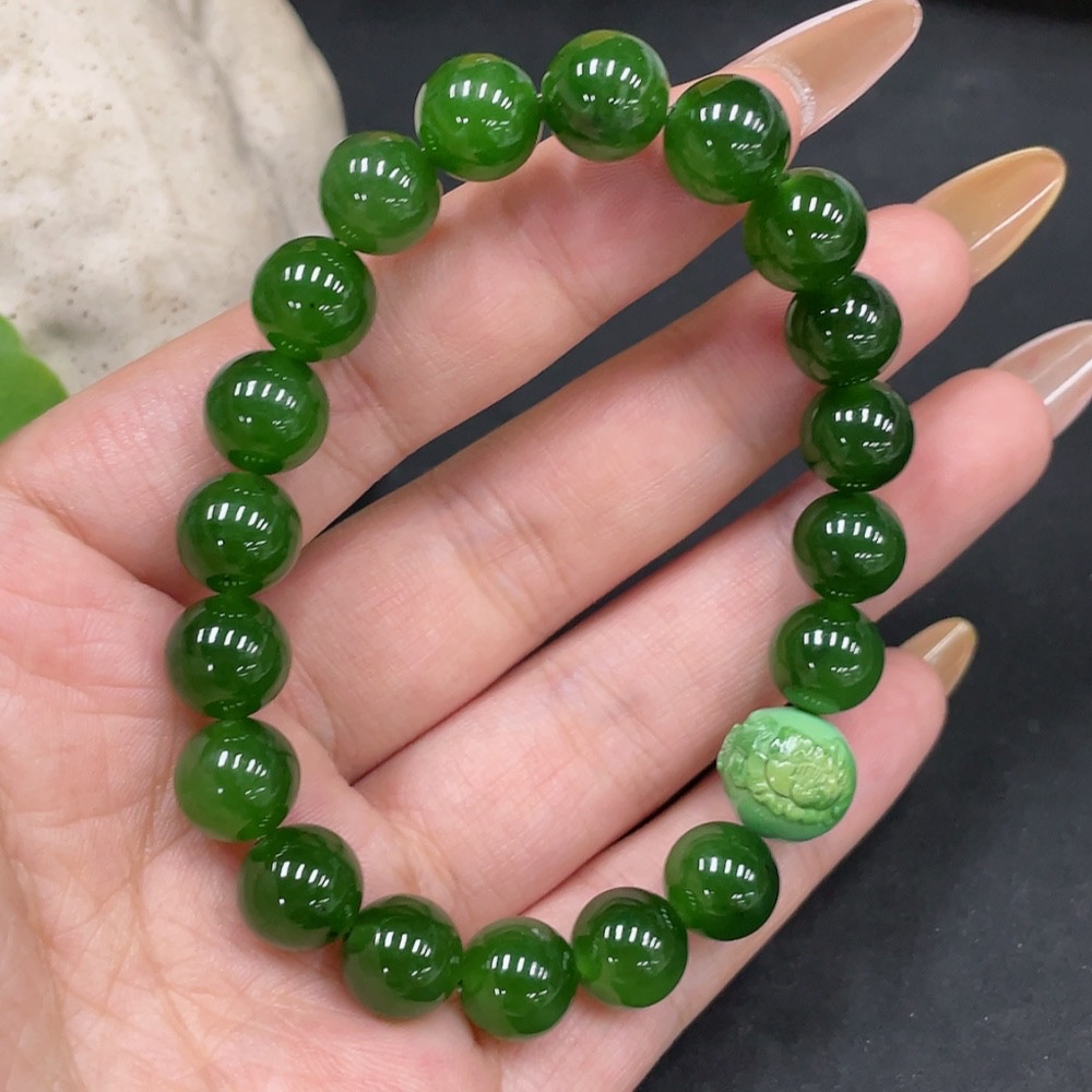H31663843 Hetian Jade Bracelet, Approx. 9.2mm, Total Weight About 28g, Beads Not Hetian Jade