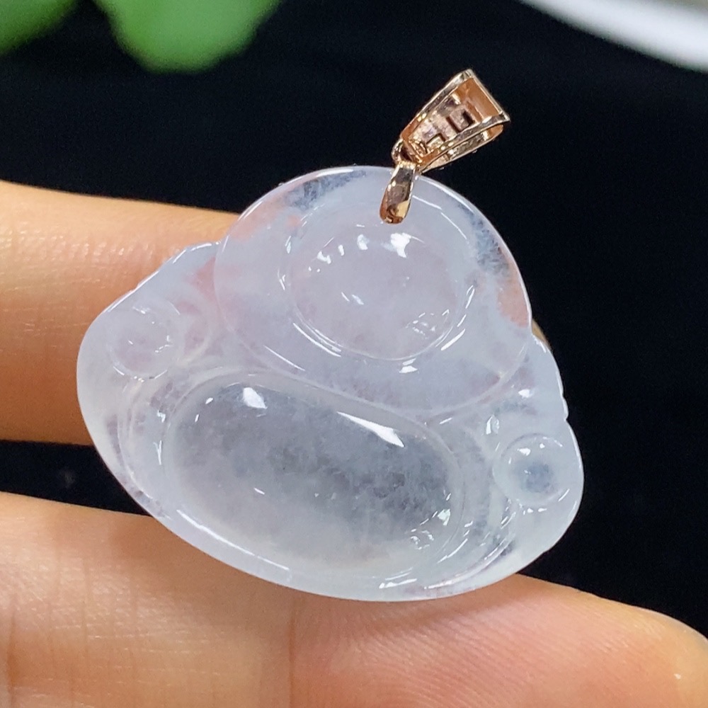 F35095703 Jadeite Buddha Pendant with 18k Gold and Diamond Accents, Total Weight Approximately 6.93g