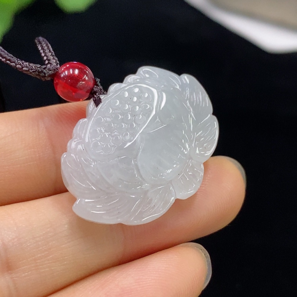 F32707078 Jadeite Lotus Pendant Total Weight Approx. 8.05g (Including Rope Weight)