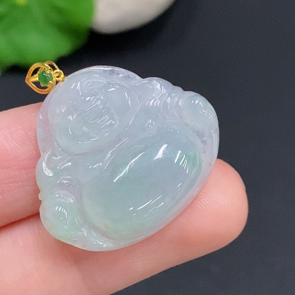 F31688494 JadeiteBuddha Pendant with 18K Gold Clasp, Total Weight Approximately 5.4g
