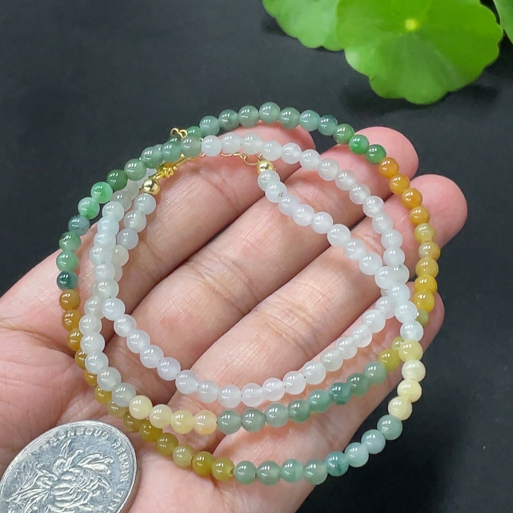 F20208019 Jadeite Beaded Necklace Approx. 3.9mm Card Yellow Beads Color Origin Undetermined Non-Gold Rope Clasp Total Weight 13.942g