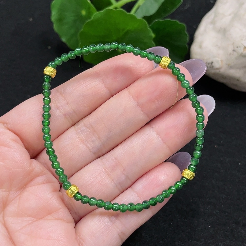 F33918303 Jadeite Beaded Bracelet Approx. 3mm Beads Total Weight Approx. 3.5g Non-gold-inlaid