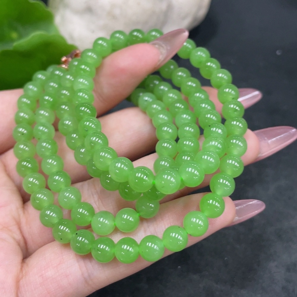 H33885659 Hetian Jade Bead Necklace Approx.5.7mm Non-Gold Total Weight Approx.39.1g