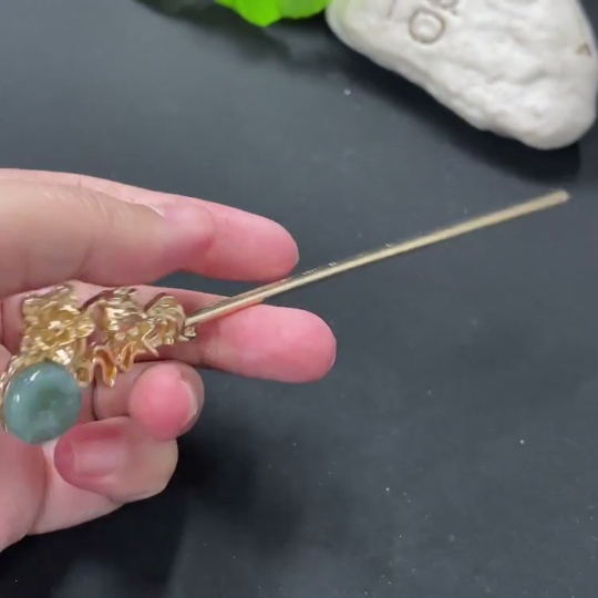 F31632060 Jadeite Inlaid Hairpin Non-Gold Inlaid Total Weight Approx. 10.5g