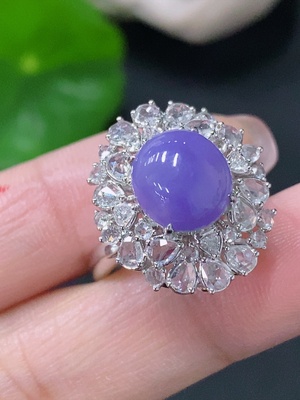 F35087822 Jadeite and Diamond Ring in 18K Gold, Size 14, Total Weight Approx. 4.39g