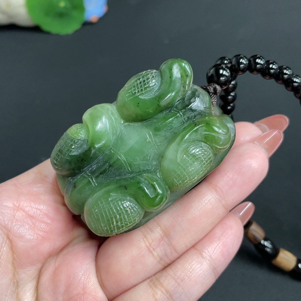 H35101456 Hetian Jade Handheld Ornament Dragon Turtle