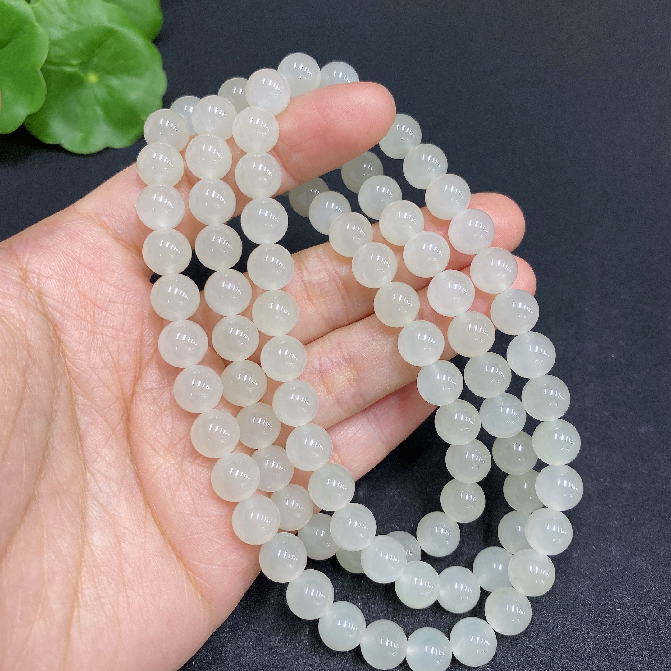 H33858832 Hetian Jade Bead Necklace Approx. 7.6mm Total Weight Approx. 66.9g