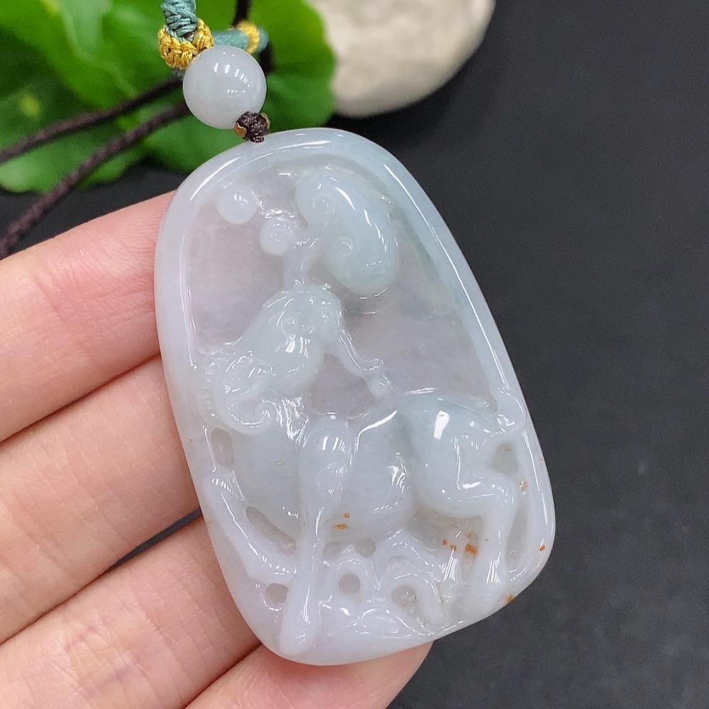F34968786 Jadeite Zodiac Sheep Pendant Total weight about 20.7g (including rope weight)