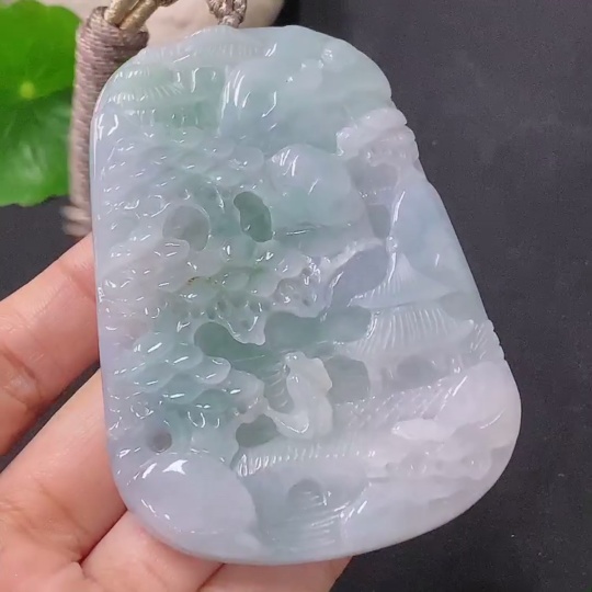 F35117327 Jadeite Pendant Landscape Plaque Total Weight Including String 71.7g