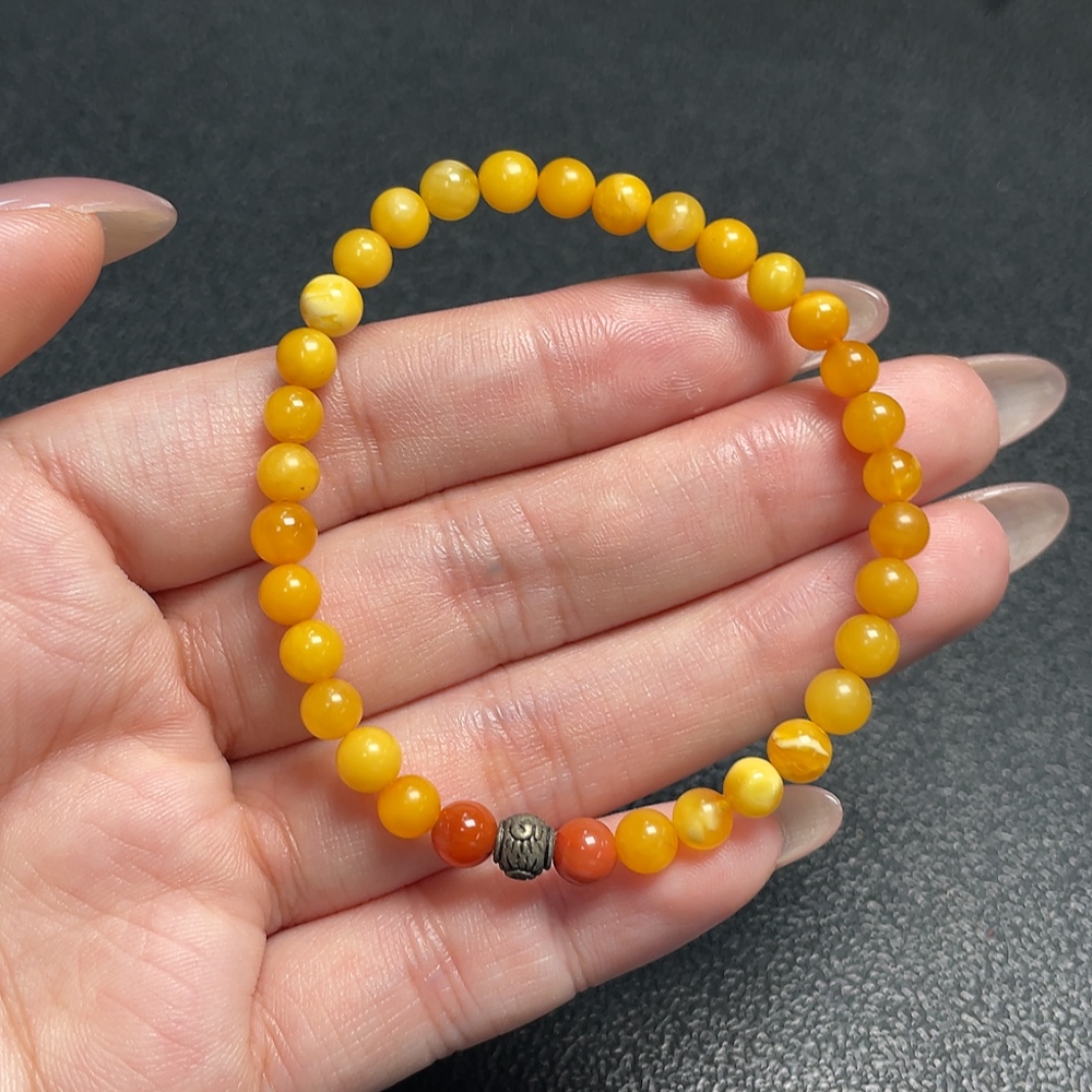 C34066345 Amber Beeswax Bracelet Total Weight Approximately 3.17g Size About 5.2mm Non-Natural Accent Stones Non-Gold