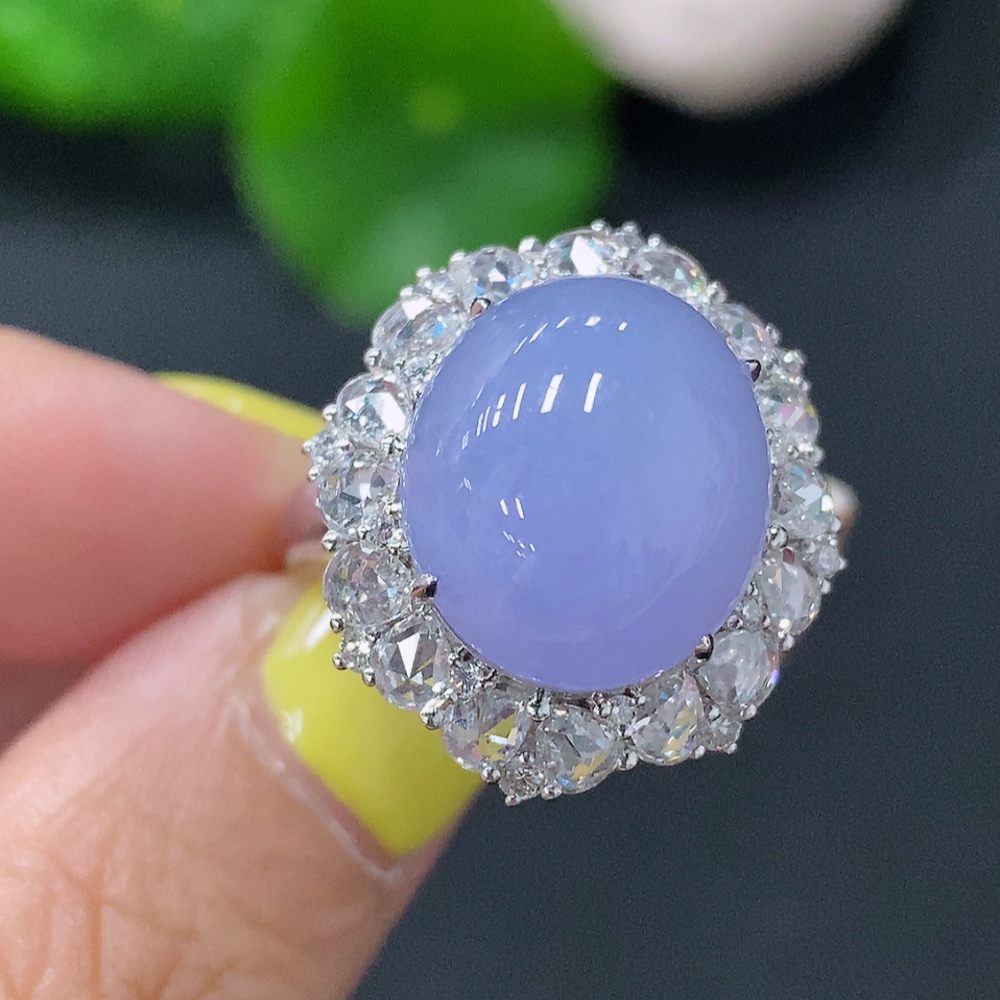 F28252590 Jadeite Inlaid Ring 18k with Diamond Size 14 Total Weight Approx. 7.35g