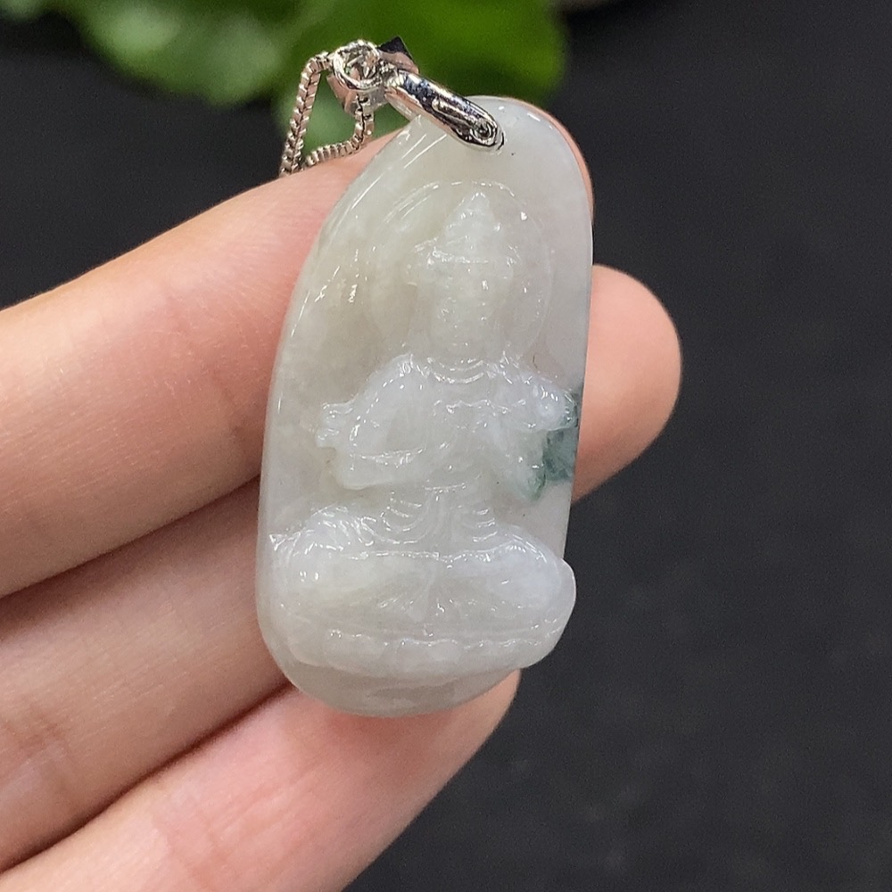 F34029835 Jadeite Guanyin Pendant Total Weight Approx. 10.7g (Non-Gold Inlaid)