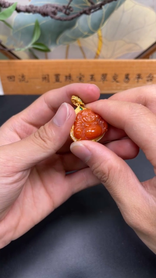 F34002095 Jadeite Buddha Pendant, Non-Gold Inlaid, Total Weight Approx. 9.5g, Yellow Color Origin Undetermined