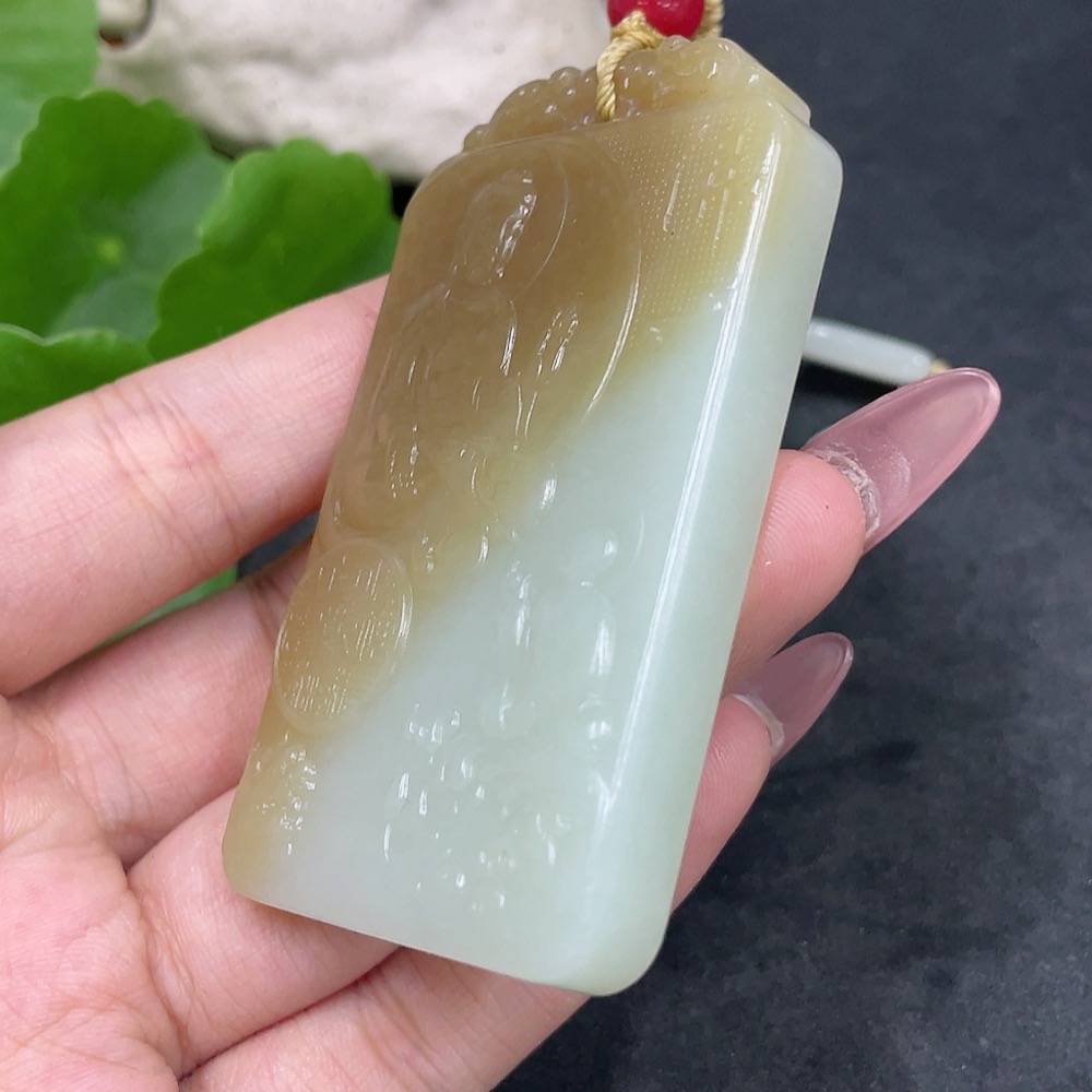 H33886297 Hetian Jade Pendant Amitabha Buddha with Non-Hetian Jade Beads Total Weight Approx. 95.5g (Incl. Chain)