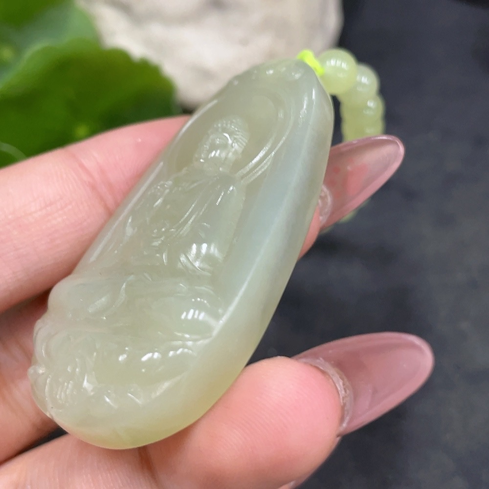 H33841931 Hetian Jade Pendant    Amitabha Buddha    Total Weight (including chain): 60.1g