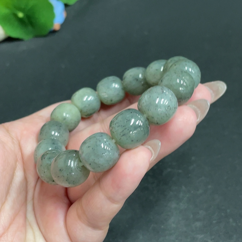 H30464506 Hetian Jade Bead Bracelet, Approx. 13.7 mm, Total Weight Approx. 69.4g