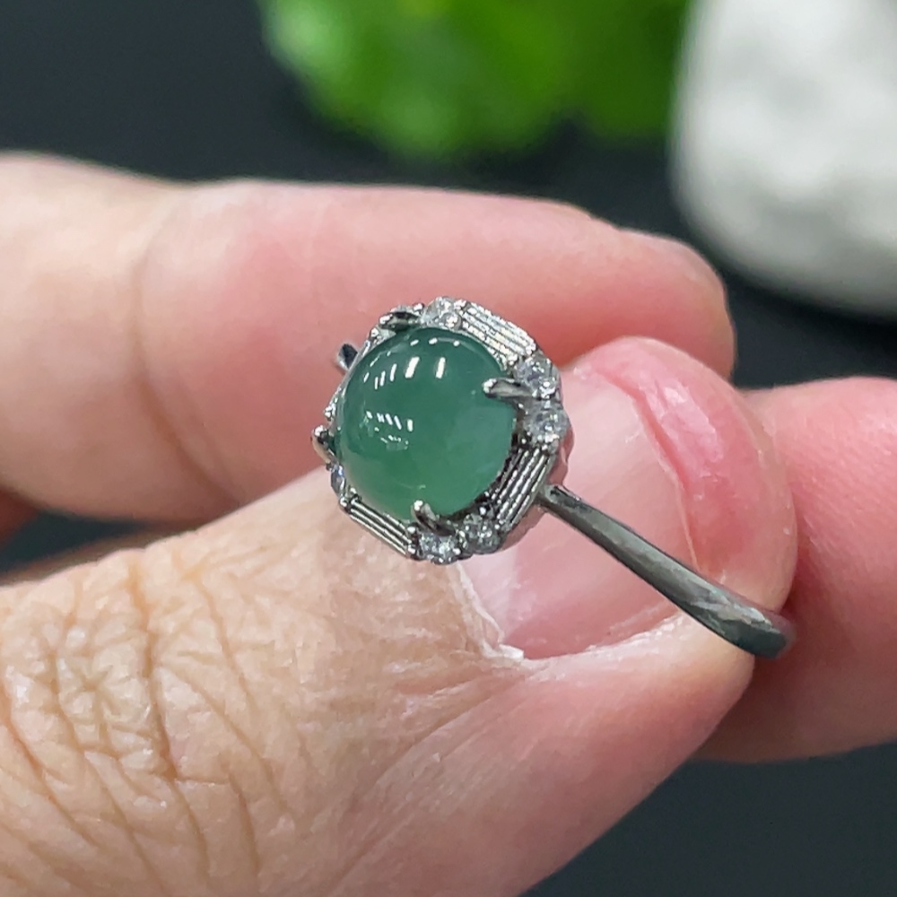 F32768619 Jadeite Cabochon Inlaid Ring Non-Gold Setting Adjustable Size Total Weight Approx. 1.81g