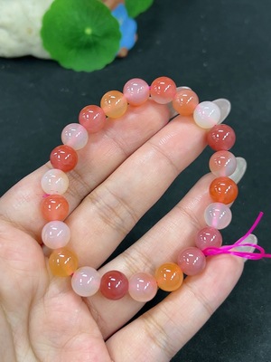H41938919 盐源玛瑙手串 卡9mm左右 仅红色 货品总重约22.8g