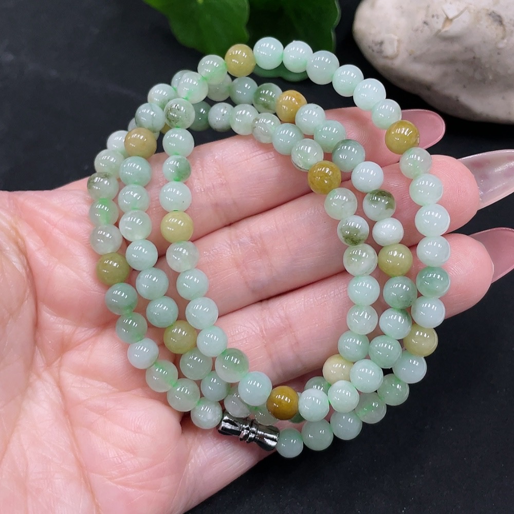 F34032901 Jadeite Beads Necklace Approx. 6mm Yellow Part Color Origin Undetermined Total Weight Approx. 31.66g