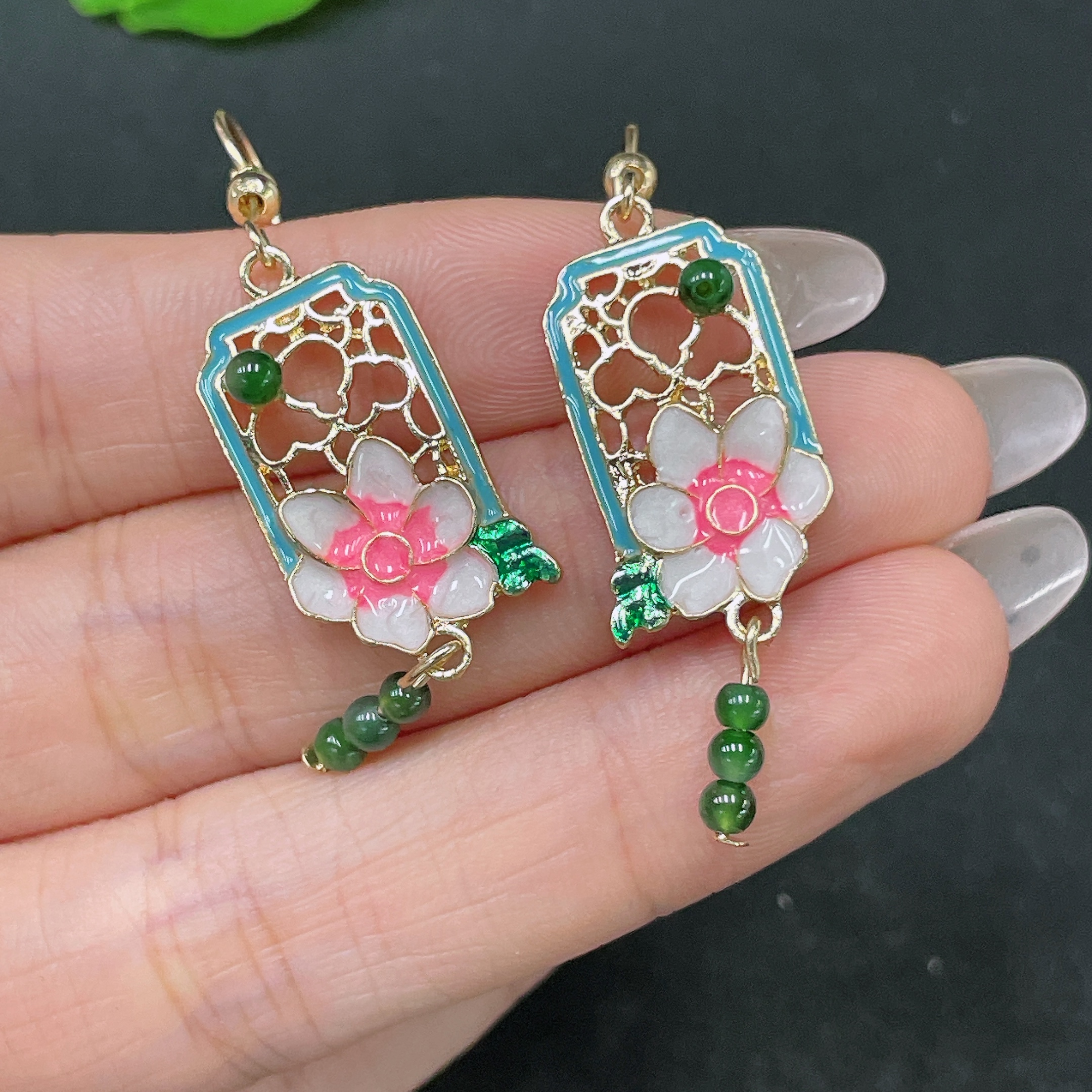 F35138252 Jadeite Inlaid Earrings Non-Gold