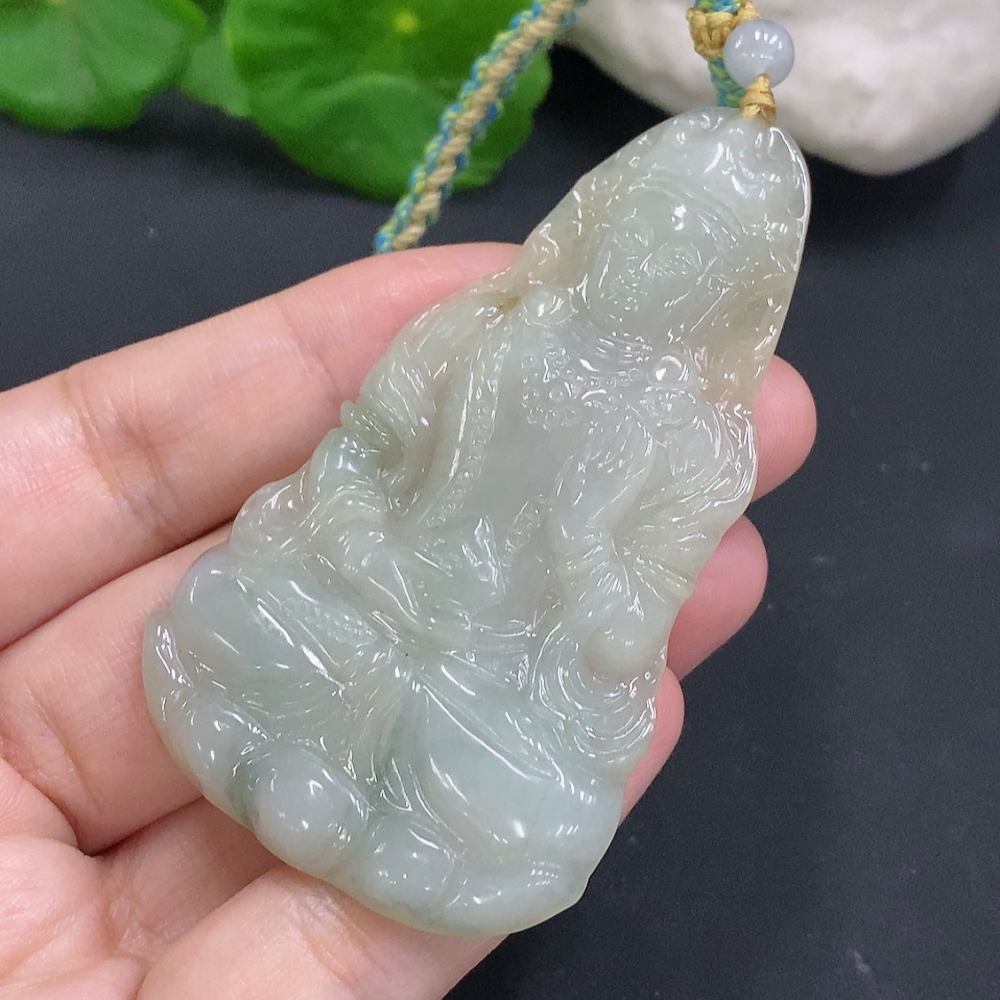 F33825582 Jadeite Tara Pendant Total Weight Including Rope Approximately 28.9g