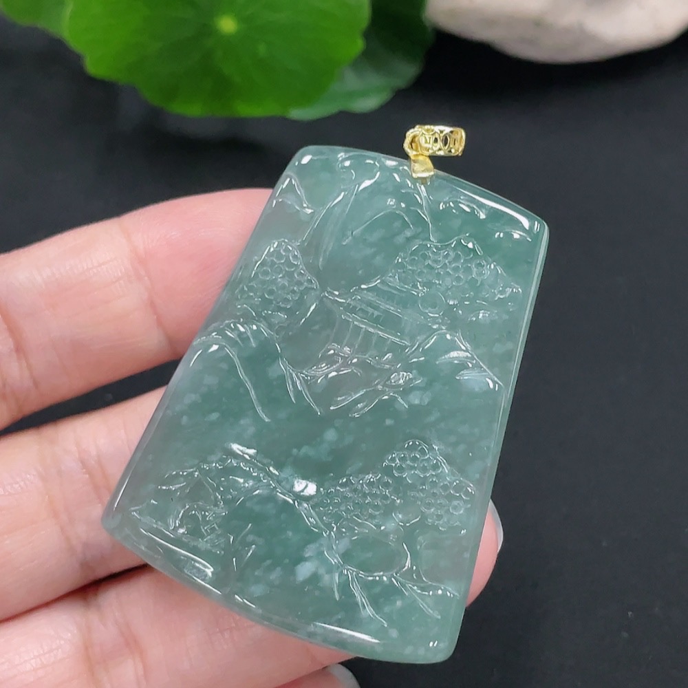 F30460015 Jadeite landscape pendant plaque Total weight about 17g (non-gold-inlaid)