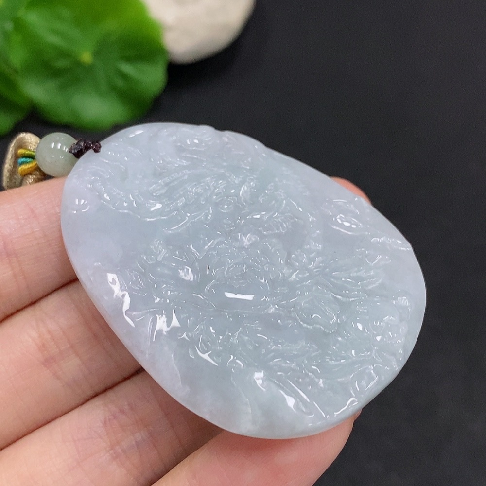 F34962566 Jadeite Phoenix and Peony Pendant