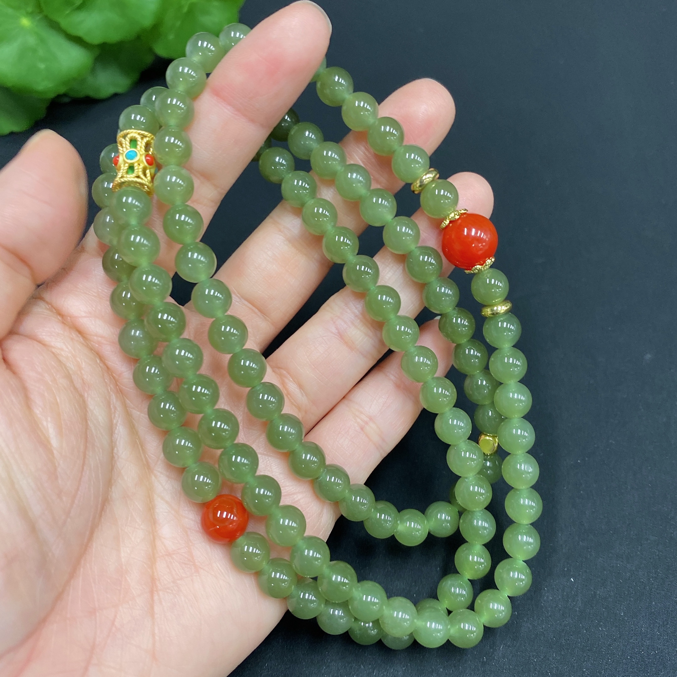 H29366710 Hetian Jade Bead Necklace, Approx. 6.7mm, Non-Gold Inlaid, Total Weight Approx. 61.4g, Accessories Not Hetian Jade