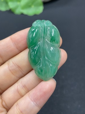 H41867736 非洲翠（独龙玉）挂件 叶子  货品总重约9.1g