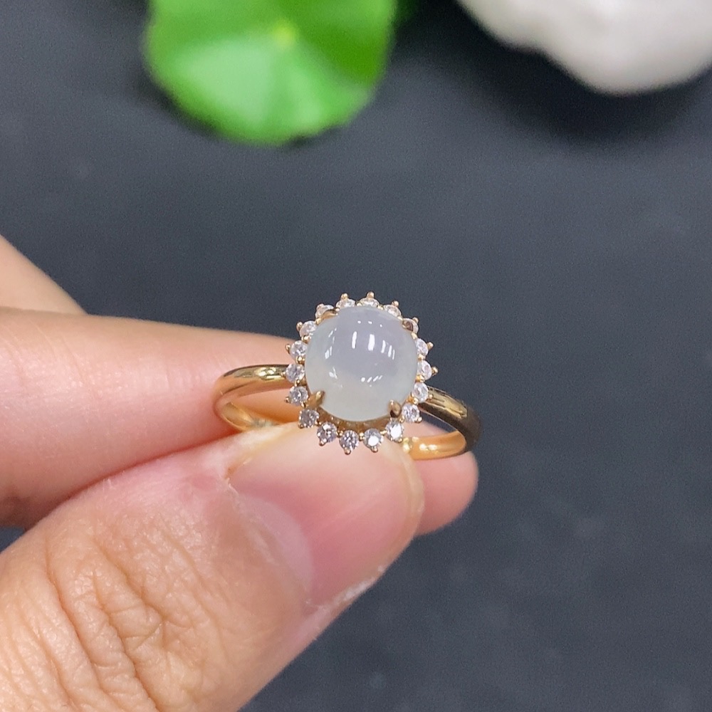 F23569279 Jadeite Cabochon Ring 18K Gold Size 14 Total Weight Approx.1.8g