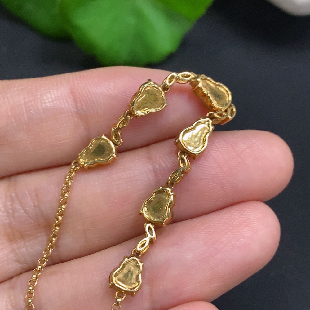 F27136142 Jadeite Gourd Inlaid Bracelet 18K Gold Total Weight Approx. 3.2g (Color Origin Undetermined)