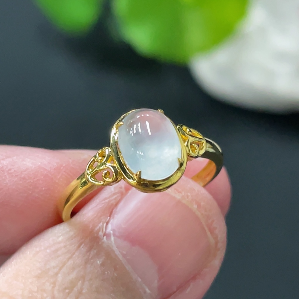 F34978710 Jadeite Cabochon Inlaid Ring 18k Gold Setting Size 14 Total Weight Approx. 1.48g