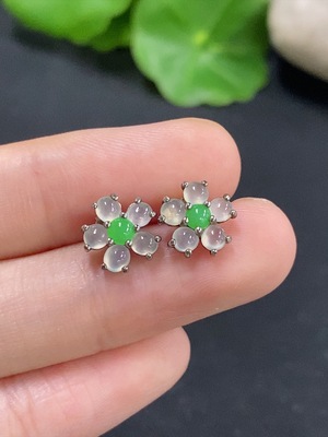 F46600690 翡翠蛋面镶嵌耳饰 非金镶 货品总重约1.44g
