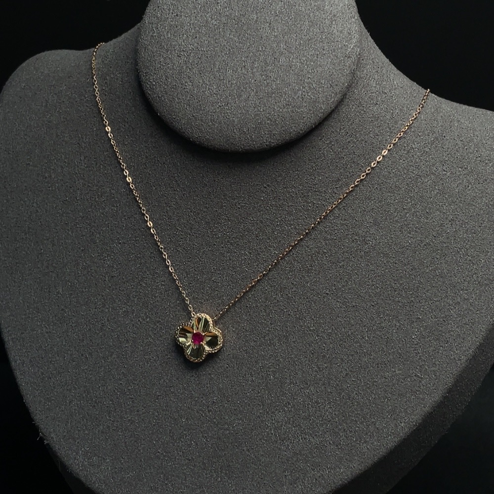 C29370129 Ruby Inlaid Necklace, 18k Gold, Item Weight Including Chain Approximately 2.17g