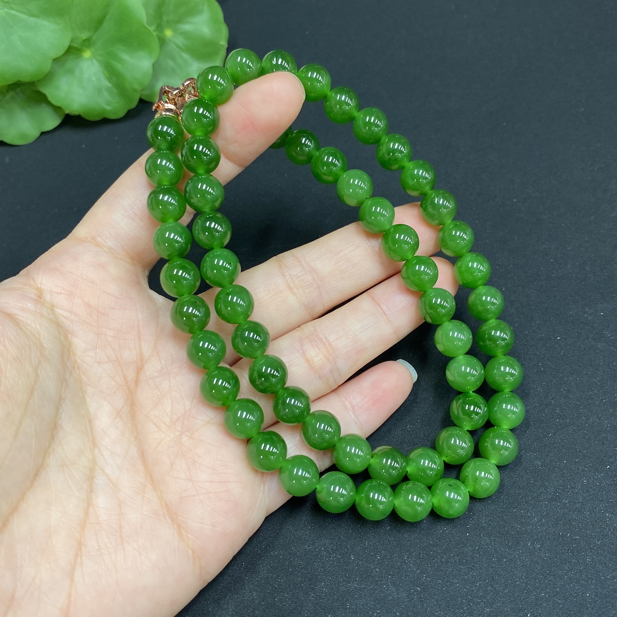 H34986385 Hetian Jade Jasper Bead Necklace, Approx. 8mm, Non-Gold, Total Weight Approx. 48.9g