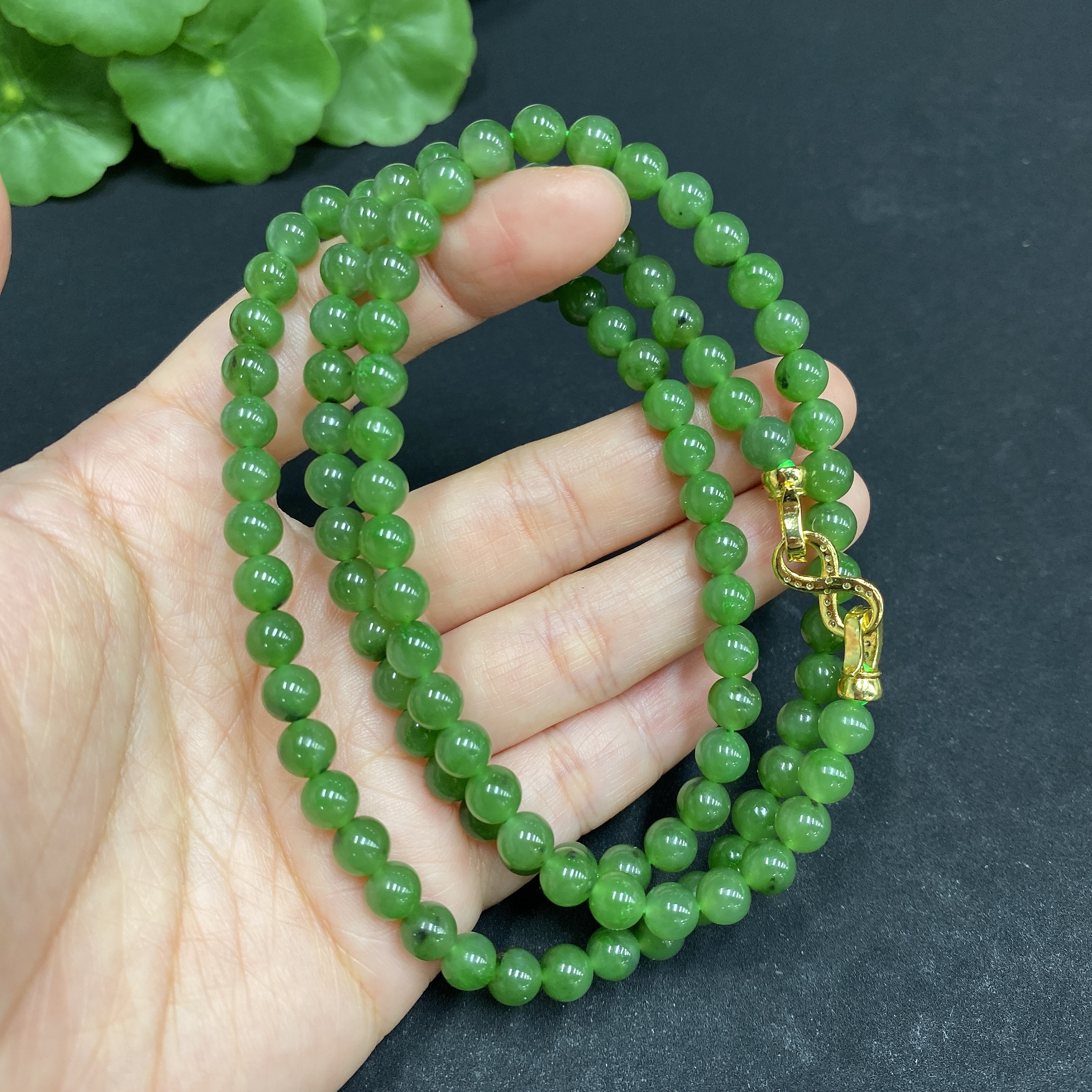 H33878363 Hetian Jade Bead Necklace Approx. 5.8mm Non-gold-inlaid Total Weight Approx. 36.6g