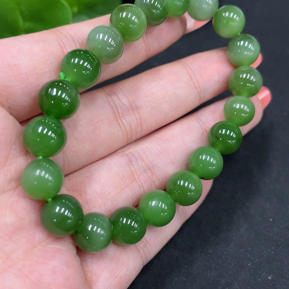 H35083848 Hetian Jade Jasper Bracelet, approx. 9.5mm beads, total weight about 26.3g