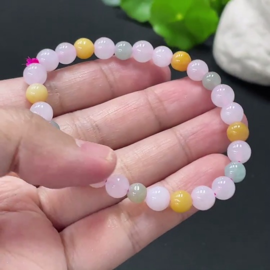 F34979087 Jadeite Bracelet Approx. 6.7mm Beads Total Weight Approx. 12.8g Yellow Beads Color Origin Undetermined