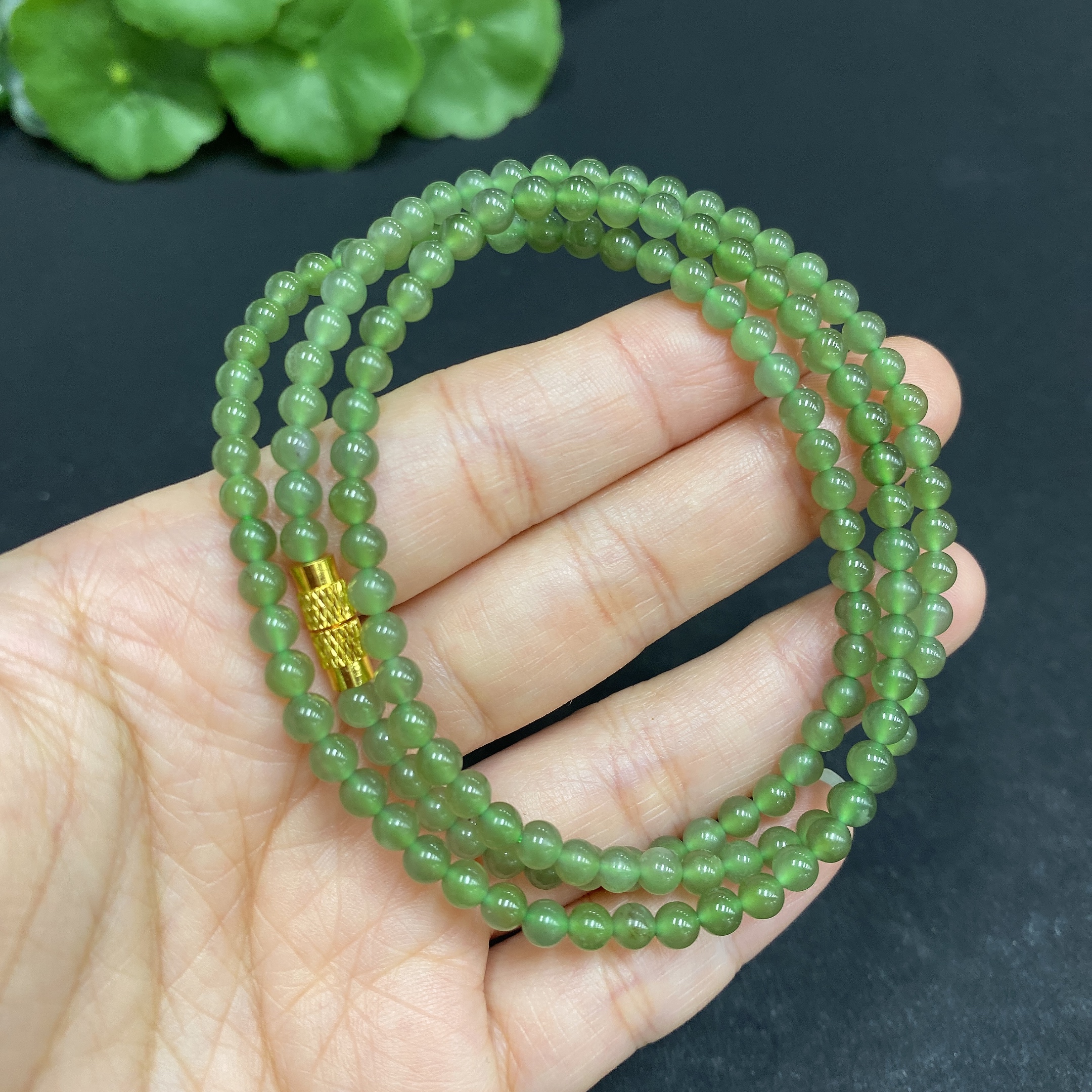 H33878370 Hetian Jade Bead Necklace, approx. 3.7mm, total weight approx. 14.5g