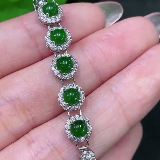 F34958529 Jadeite Cabochon Inlaid Bracelet Non-Gold Setting Gross Weight Approx. 7.3g