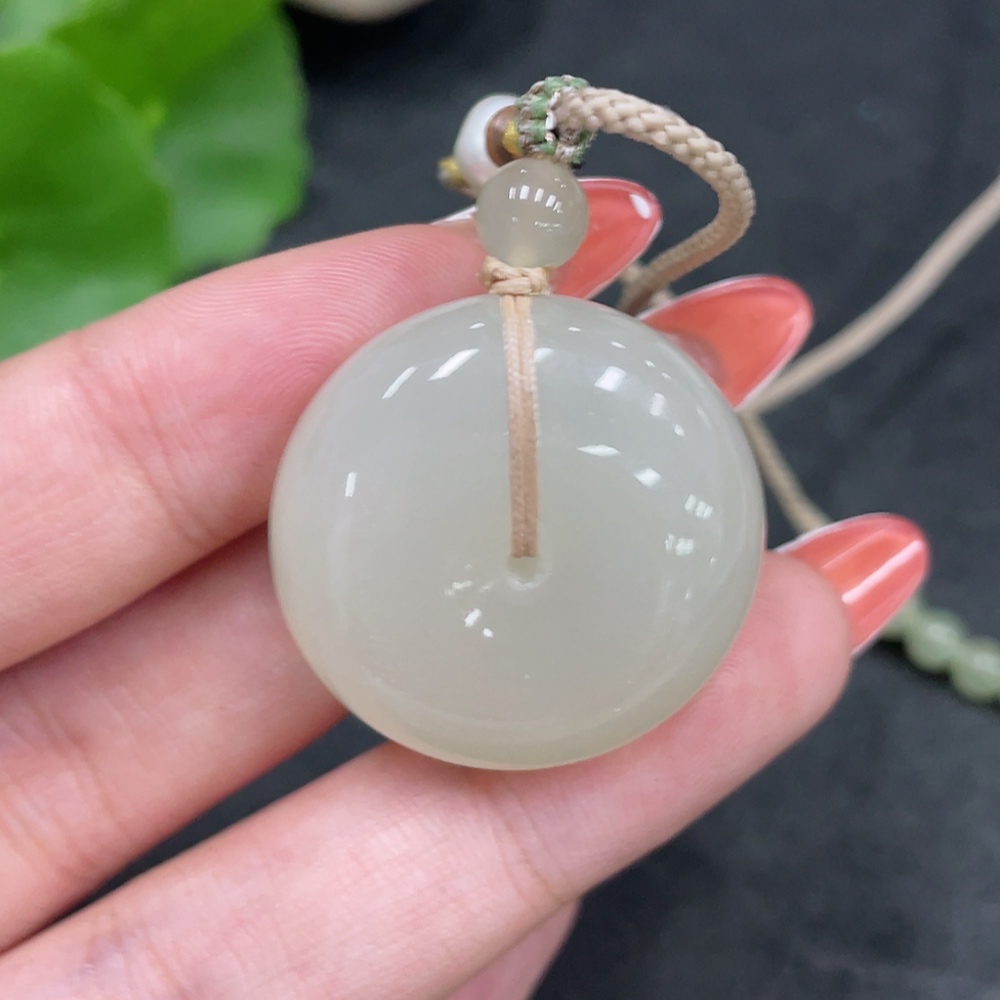 H34981182 Hetian Jade Pendant, Peace Buckle, Total Weight (including rope) 22.2g