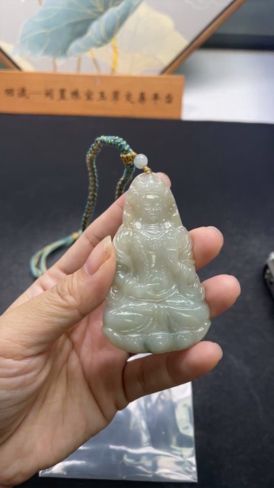 F33825582 Jadeite Tara Pendant Total Weight Including Rope Approximately 28.9g