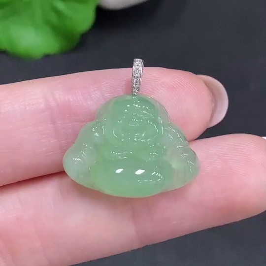 F34033981 Jadeite Buddha Pendant with 18K Gold Bail, Total Weight Approx. 3.5g, Non-Diamond