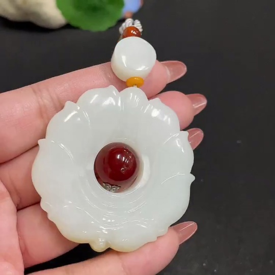 H34010817 Hetian Jade Pendant, Antique Style, Total Weight Approx. [Including Cord] 51g, Matching Beads Not Hetian Jade