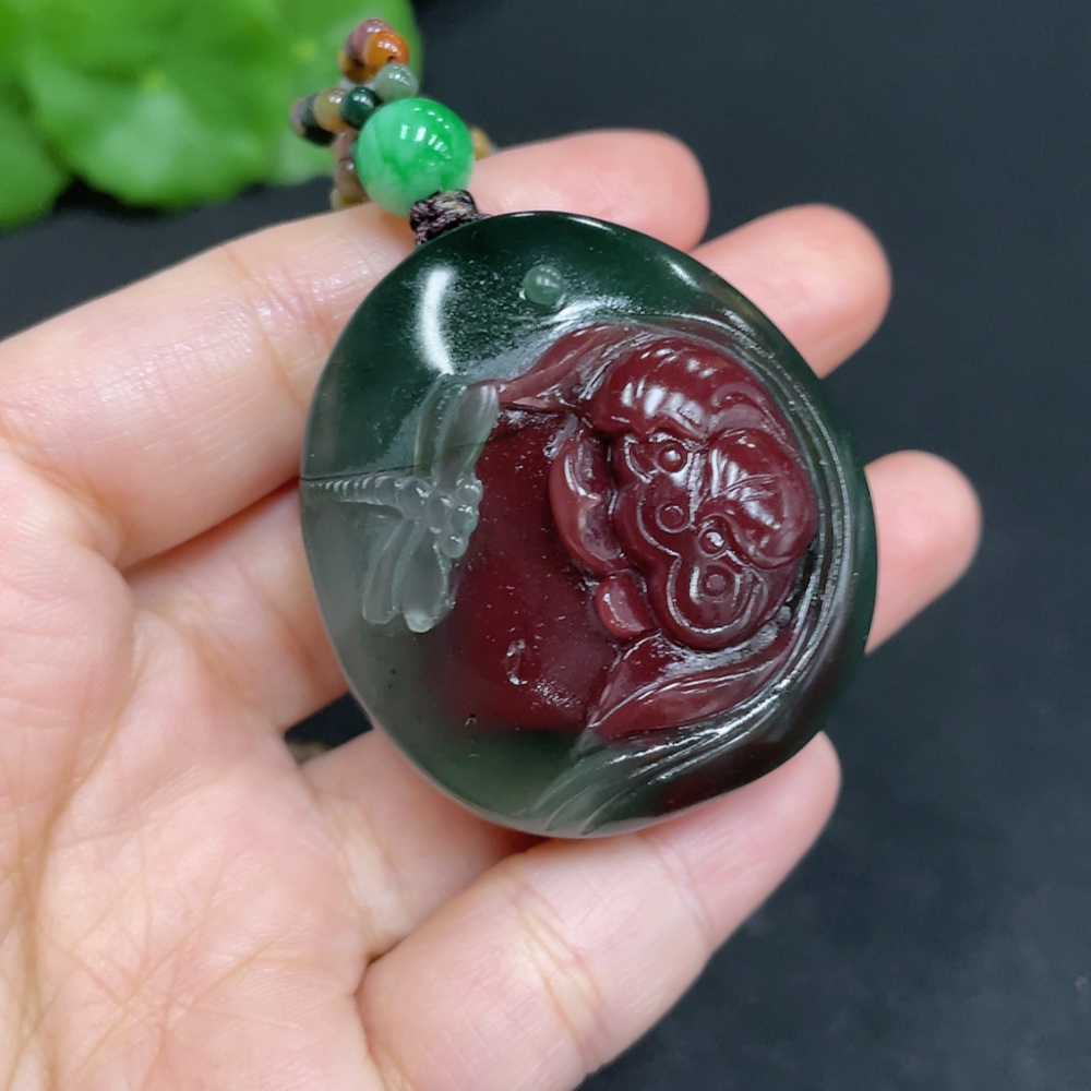 H35103687 Purple-Green Agate Pendant    Lotus