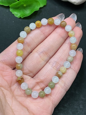 F34021844 Jadeite Beads Yellow Red Color Origin Undetermined Total Weight Approx.12.4g Size Approx.6.1mm