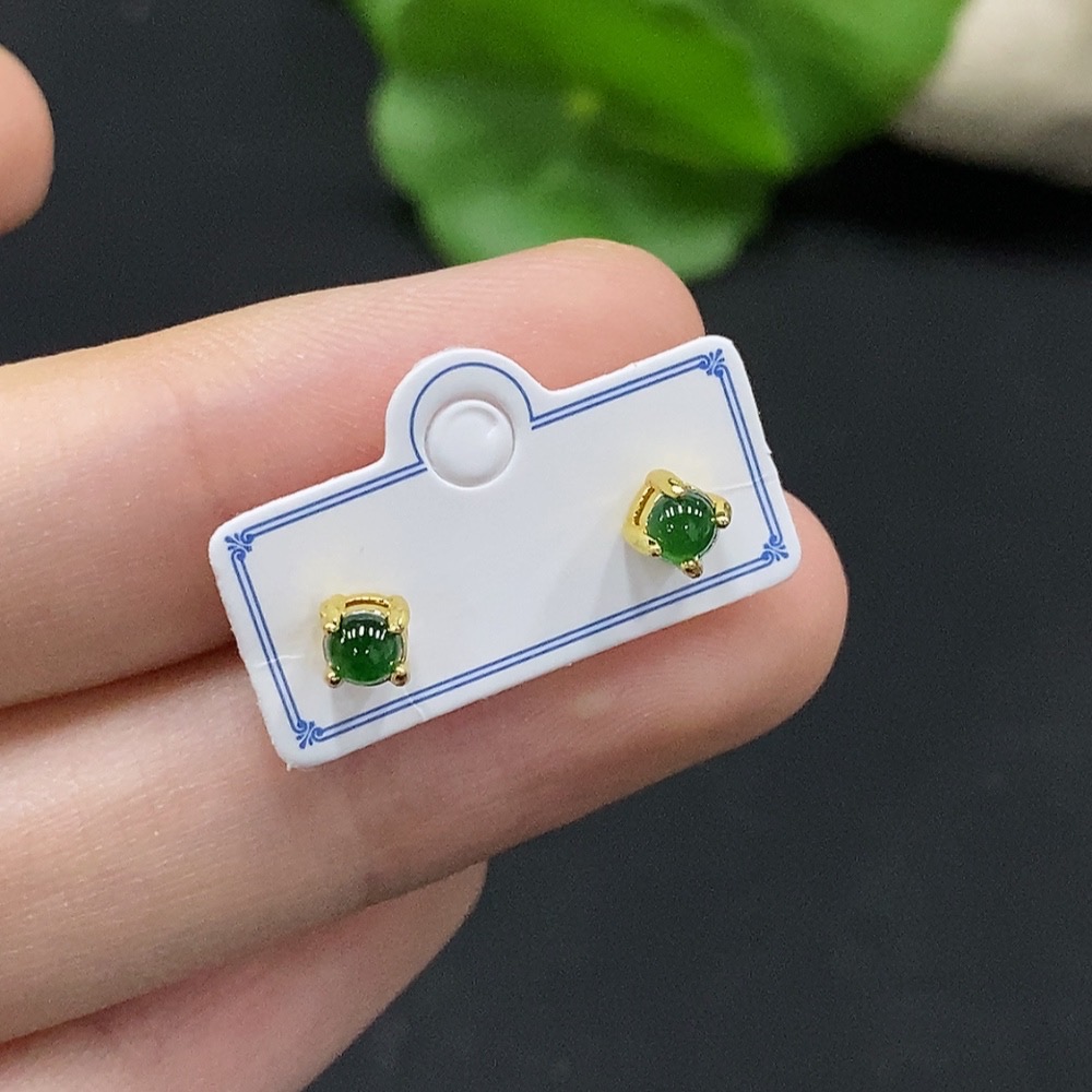 F34996123 Jadeite Cabochon Inlaid Earrings Non-Gold Inlaid Total Weight Approx.0.64g