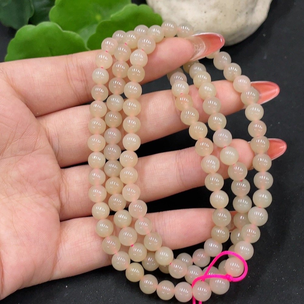 H35112334 Hetian Jade Beaded Necklace, Approx. 5.8mm, Total Weight Approx. 37.3g
